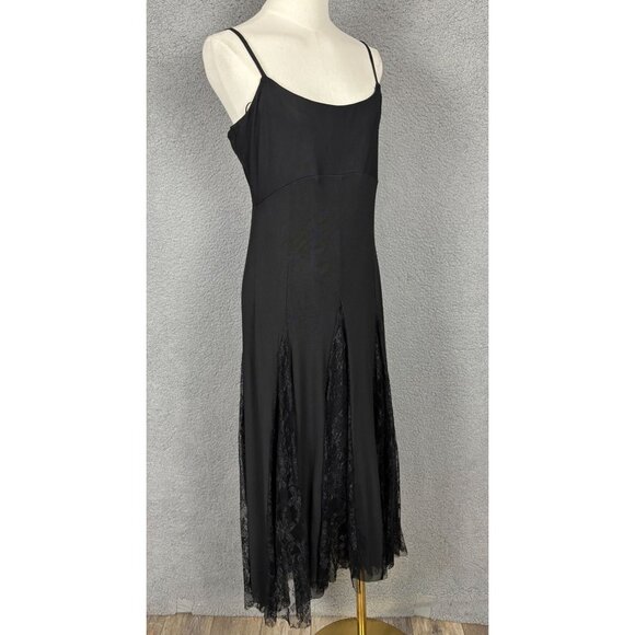 Steve Madden Vita Midi Dress With Lace Panels Spaghetti Straps Black Medium NWTs - Picture 3 of 8